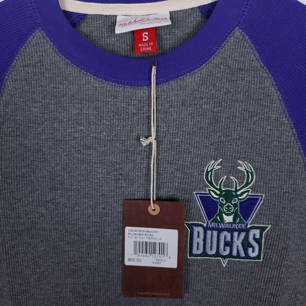 Milwaukee Bucks Mitchell & Ness NBA Small Longsleeve Shirt Gray‎ Purple NWT